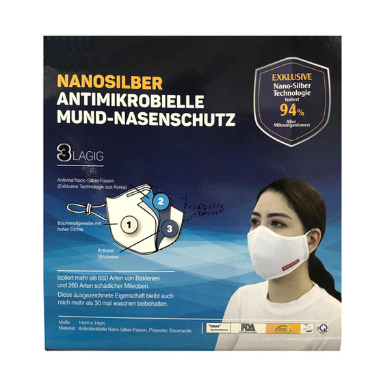 2x Nano-Silber Antiviren Antimikrobielle Schutzmaske 30 mal waschbar