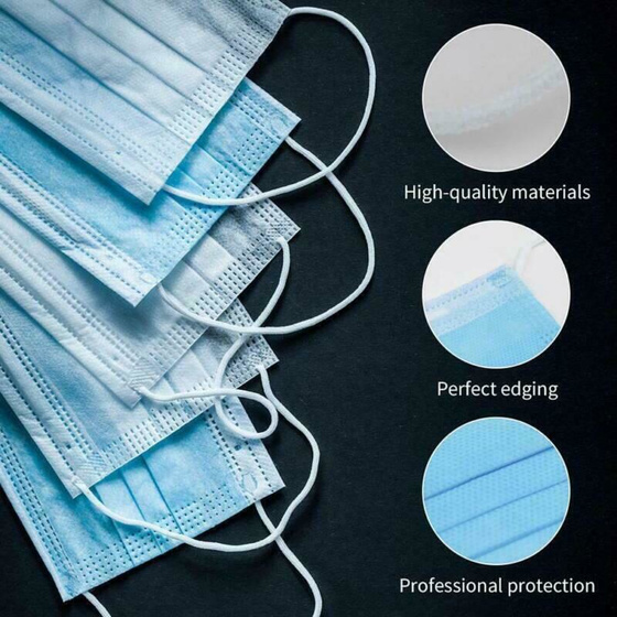 50x Dreilagige Atemschutzmaske aus Vlies in Blau