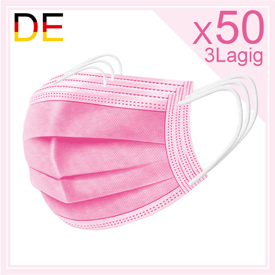 50x Dreilagige Atemschutzmaske aus Vlies in Pink