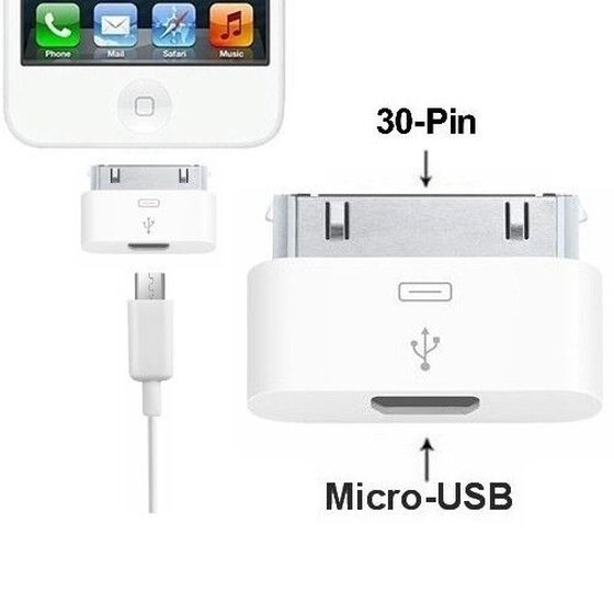 Lade-Adapter Micro-USB auf 30-Pin fr iPod classic 4G, 3G / mini 1G, 2G