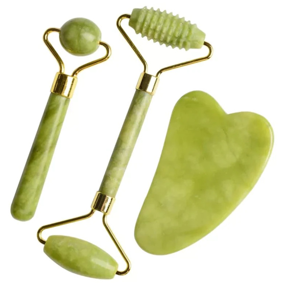 Facial Beauty - Jade Roller for Face-3 in 1 Kit with Facial Massager Tool