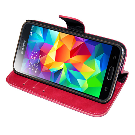 Kunstleder Bookstyle Tasche mit Lasche fr Samsung G900F Galaxy S5 - Pink