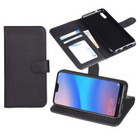 Kunstleder Bookstyle Tasche mit Lasche für Huawei P20 Lite in Schwarz