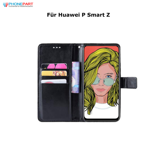 Kunstleder Bookstyle Tasche mit Lasche für Huawei P Smart Z in Schwarz
