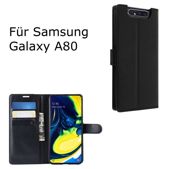 Kunstleder Bookstyle Tasche mit Lasche fr Samsung Galaxy A80 in Schwarz
