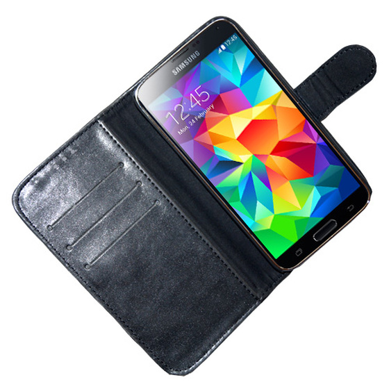 Kunstleder Bookstyle Tasche mit Lasche für Samsung G900F Galaxy S5 - Black