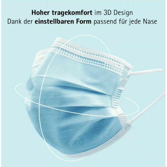150x Dreilagige Atemschutzmaske aus Vlies in Blau