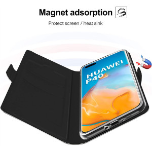 Kunstleder Bookstyle Tasche mit Lasche für Huawei P40  in Schwarz