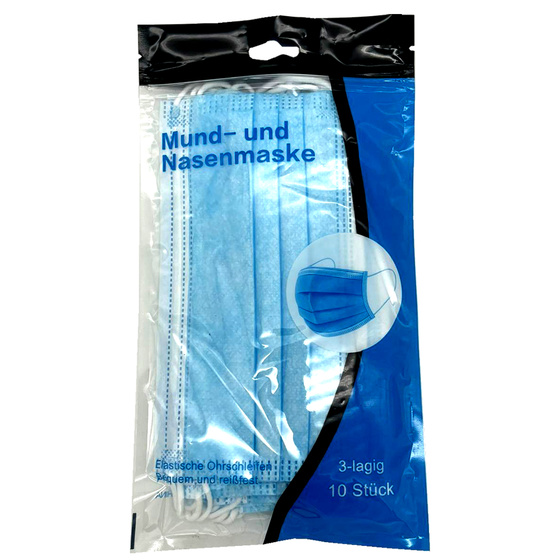 10x Dreilagige Atemschutzmaske aus Vlies fr Erwachsene in Blau