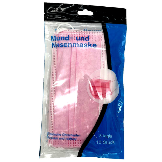 10x Dreilagige Atemschutzmaske aus Vlies fr Erwachsene in Pink
