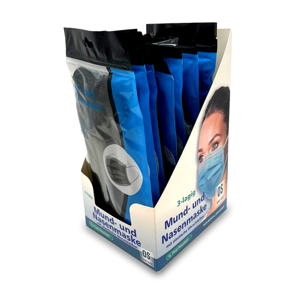 10x Dreilagige Atemschutzmaske aus Vlies für Erwachsene in Schwarz