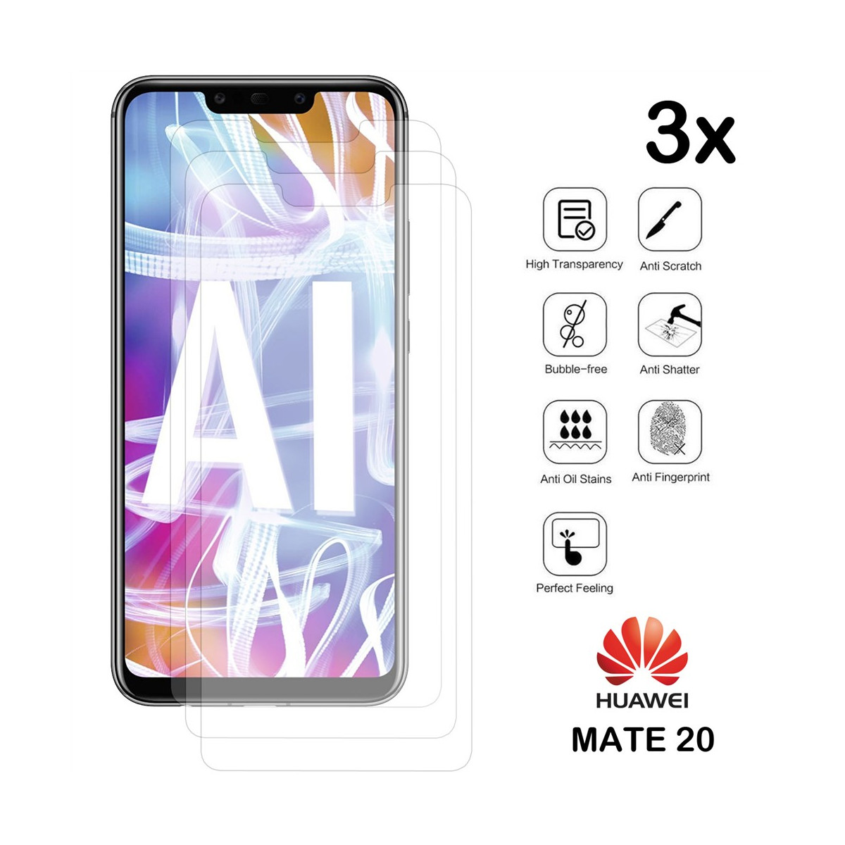 Schutzglas für Huawei Mate 20 3x