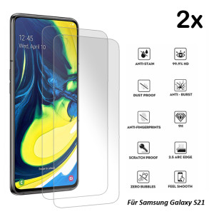 2xEcht Glas Displayschutz Folie für Samsung Galaxy S21