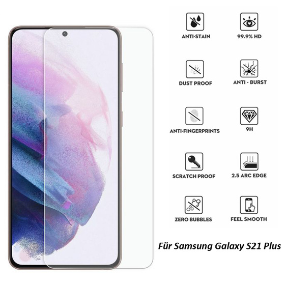 2x Echt Glas Displayschutz Folie fr Samsung Galaxy S21 Plus
