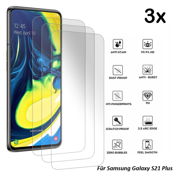 3x Echt Glas Displayschutz Folie für Samsung Galaxy S21 Plus