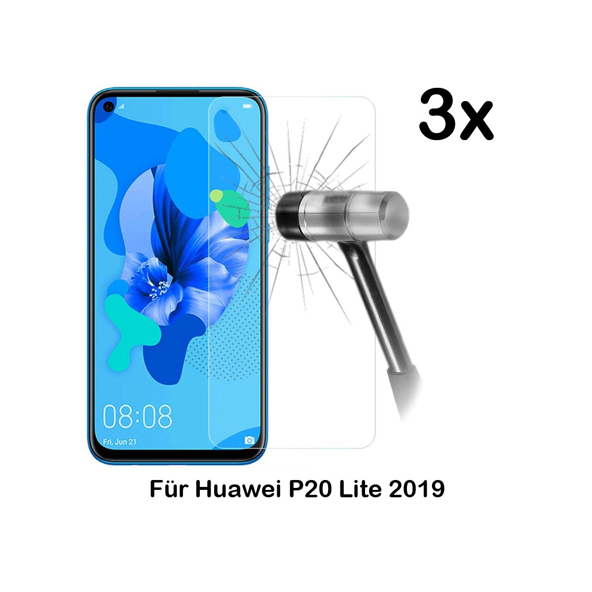 3x Schutzglas für Huawei P20 Lite 2019