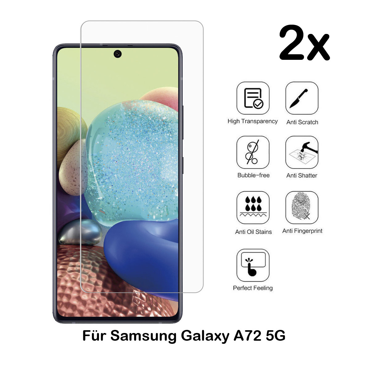 2x Schutzglas für Samsung Galaxy A72 5G