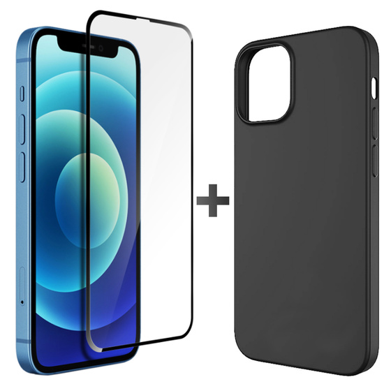 Ultra Dünne TPU Silikon Hülle in Matt Schwarz für iPhone 12 Pro Max mit 5D Schutzglas
