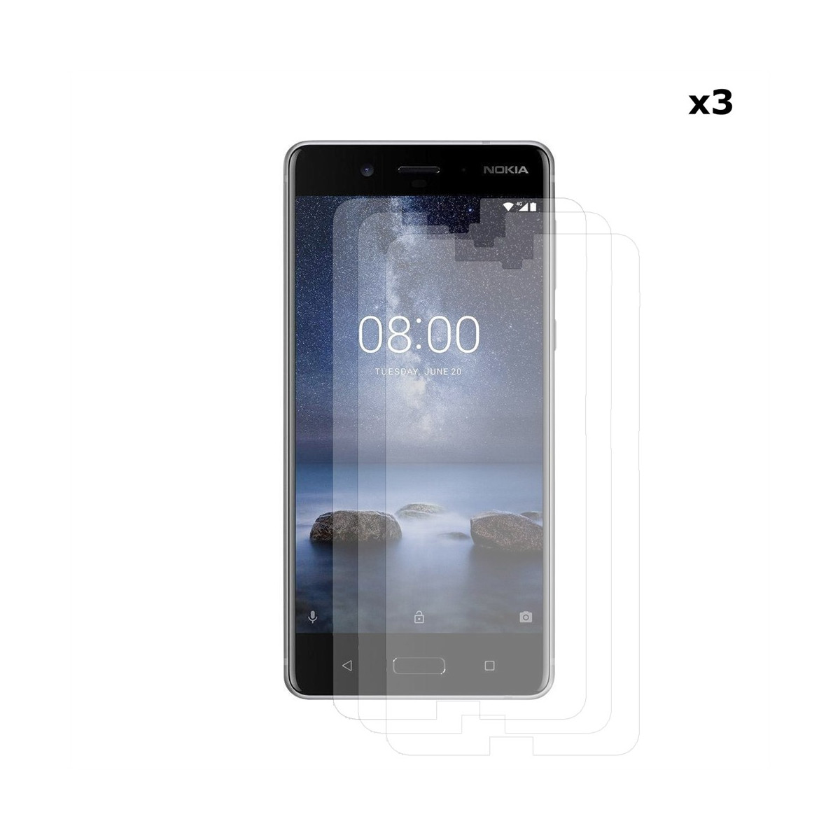 3x Echt Glas Displayschutzfolie für Nokia 8