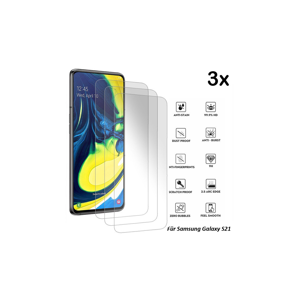 3x Echt Glas Displayschutz Folie für Samsung Galaxy...