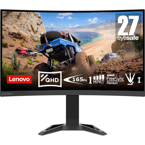 Lenovo G27qc-30 (27 Zoll, 2560x1440, QHD, WideView entspiegelt) Gaming Monitor (HDMI, DP, 165Hz, 350 nits, 1ms Reaktionszeit, AMD FreeSync) schwarz