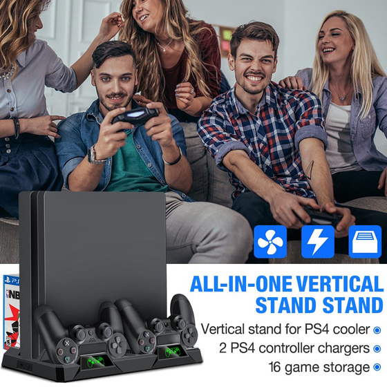 BEBONCOOL für PS4 Playstation Vertikaler Ständer Kühler Lüfter System Pro Slim Game Controller Halter Ladestation Dock Pad