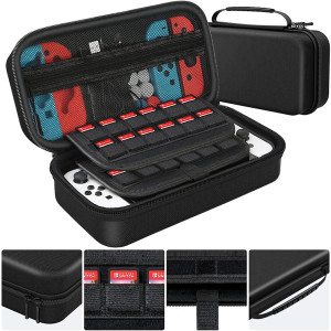Nintendo Switch Zubehör Bundle (18 in 1) - Tragetasche, Bildschirmschutz, Playstand, Spielhülle, Joystick-Kappe, Ladestation, Griff, Lenkrad