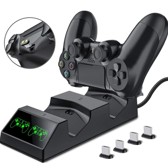 Dual PS4 Controller Lade Dock Station Magnet Ladestation Basis fr Sony Playstation 4 PS4 Pro/Slim Wireless Controller