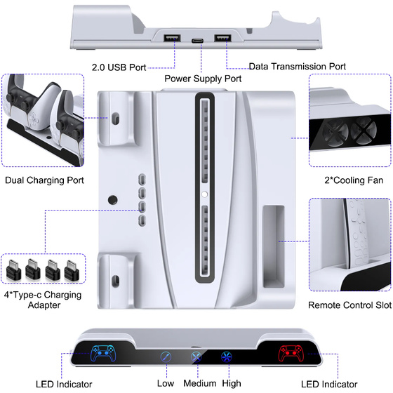 BEBONCOOL PS5  Mulitifunctional Cooling Fan Station & 10 Game Storage