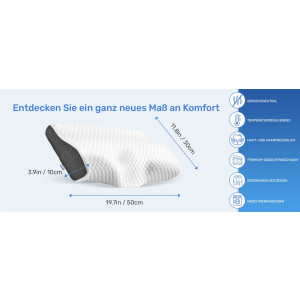 Derila Memory Foam Kissen Kopfkissen Nackenkissen  50x30x10cm