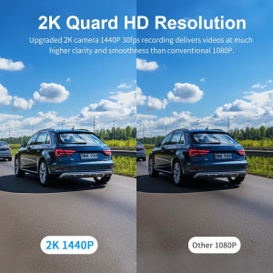 KAWA Dashcam 2K Auto Kamera 1440P mit Nachtsicht & WLAN, 24h Parküberwachung