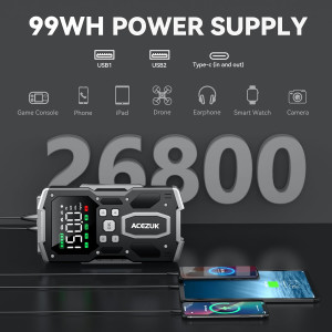 ACEZUK Starthilfe Powerbank 26800mAh 6000A, 150PSI Kompressor, LED Taschenlampe