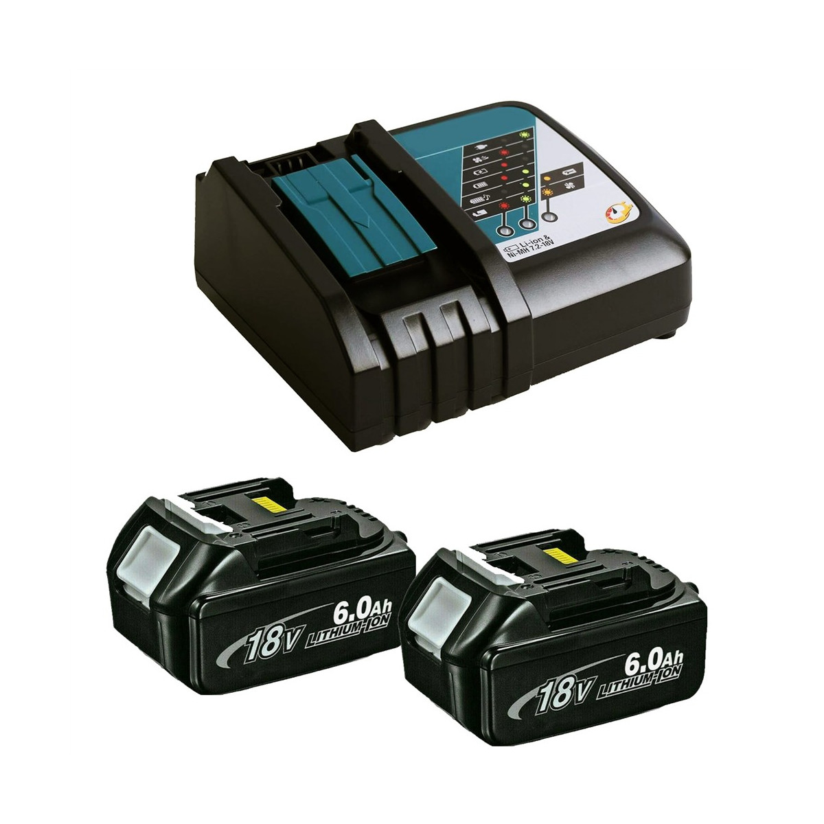 2x 18V 6Ah Li-Ion Akku + Schnellladegerät DC18RC Makita