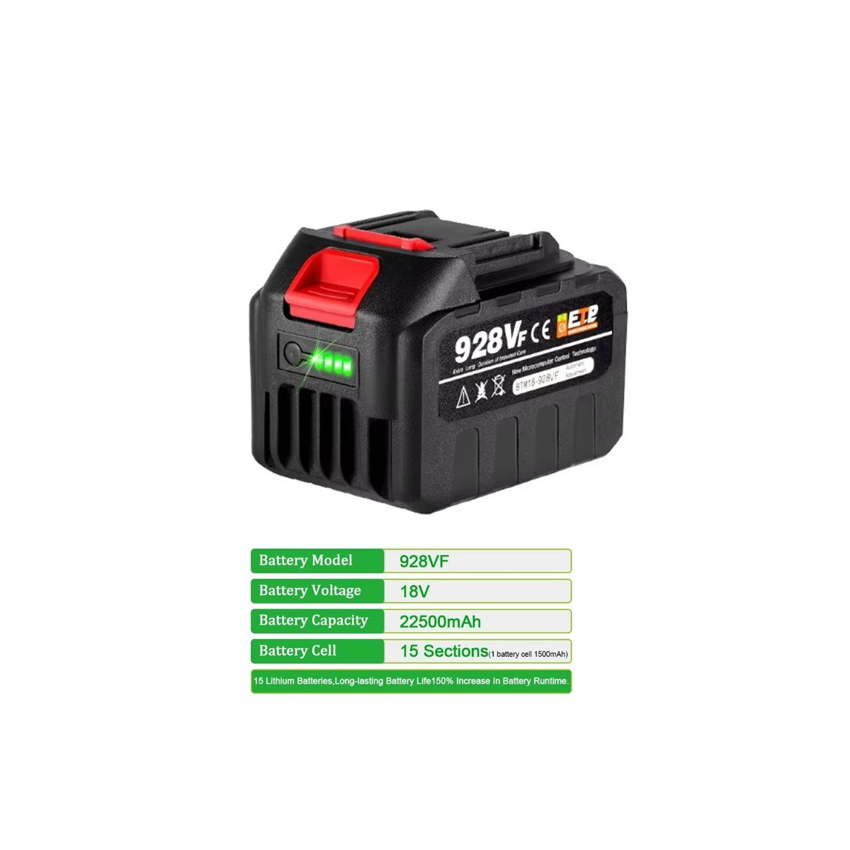 18V 928VF Lithium-Ionen-Akku 22500mAh – 1x Akku...