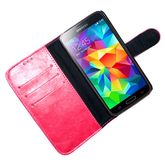 Kunstleder Bookstyle Tasche mit Lasche für Samsung G900F Galaxy S5 - Pink