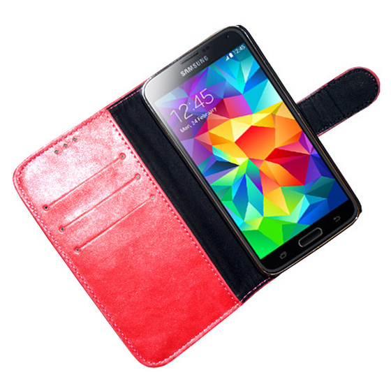Kunstleder Bookstyle Tasche mit Lasche für Samsung G900F Galaxy S5 - Rot