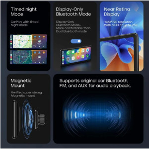 CarpodGo T3: 8,9" kabelloses CarPlay & Android Auto Display, 1920×720, Bluetooth