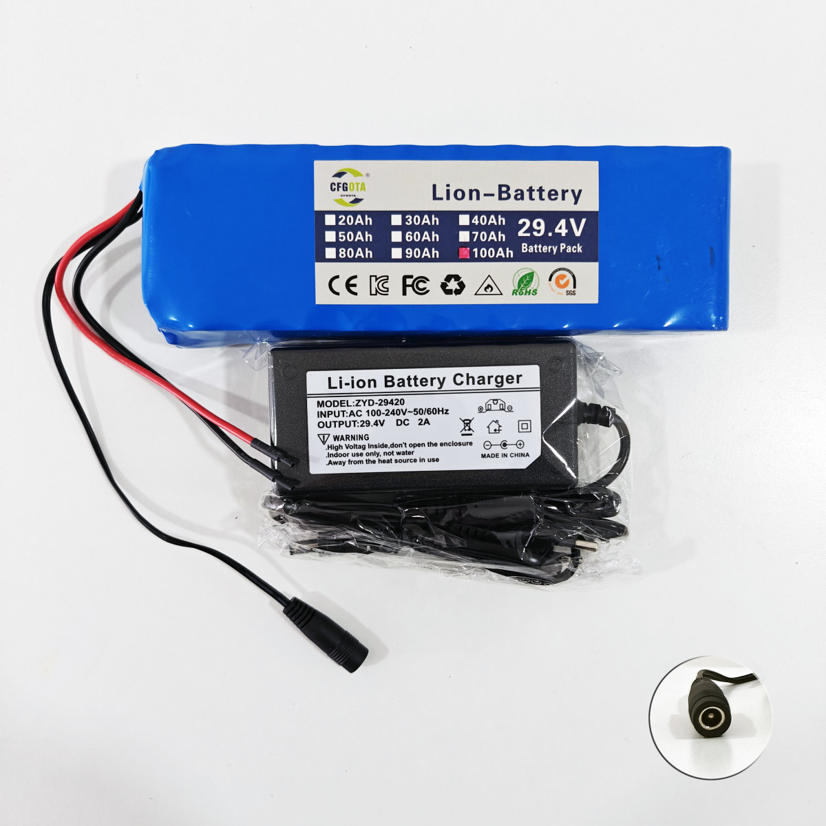 29,4V 10Ah Lithium-Ionen Akku + Ladegerät E-Bike...