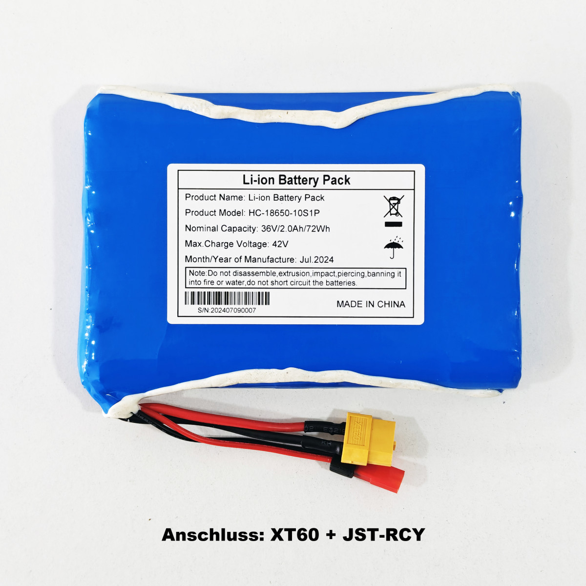 36V 2Ah Lithium-Ionen Akku (72Wh) HC-18650-10S1P mit XT60...