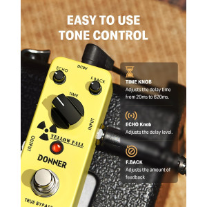 Donner Yellow Fall Delay Pedal – Analog Vintage Delay, True Bypass, 9V, robust