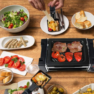 KZAI Mini Raclette Grill für 1-2 Personen, 500W, Antihaftplatte, 2 Pfännchen, 2 Holzspatel