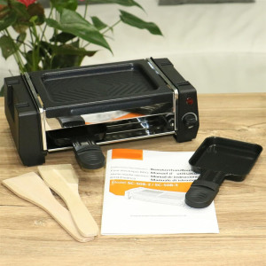KZAI Mini Raclette Grill für 1-2 Personen, 500W, Antihaftplatte, 2 Pfännchen, 2 Holzspatel