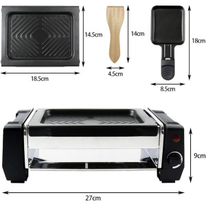 KZAI Mini Raclette Grill für 1-2 Personen, 500W, Antihaftplatte, 2 Pfännchen, 2 Holzspatel