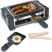KZAI Mini Raclette Grill für 1-2 Personen, 500W, Antihaftplatte, 2 Pfännchen, 2 Holzspatel