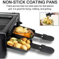 KZAI Mini Raclette Grill für 1-2 Personen, 500W, Antihaftplatte, 2 Pfännchen, 2 Holzspatel
