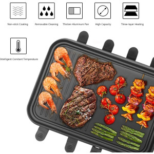 HengBO Raclette Grill 8 Personen, 1500W, Antihaftplatte, 8 Mini Pfännchen & 4 Holzspatel – Edelstahl