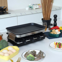 HengBO Raclette Grill 8 Personen, 1500W, Antihaftplatte, 8 Mini Pfännchen & 4 Holzspatel – Edelstahl