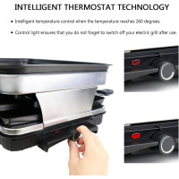 HengBO Raclette Grill 8 Personen, 1500W, Antihaftplatte, 8 Mini Pfännchen & 4 Holzspatel – Edelstahl