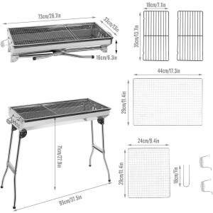GRANDMA SHARK Tragbarer Klappbarer Holzkohlegrill aus Edelstahl für Garten Camping Party