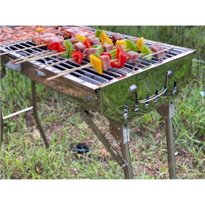 GRANDMA SHARK Tragbarer Klappbarer Holzkohlegrill aus Edelstahl für Garten Camping Party